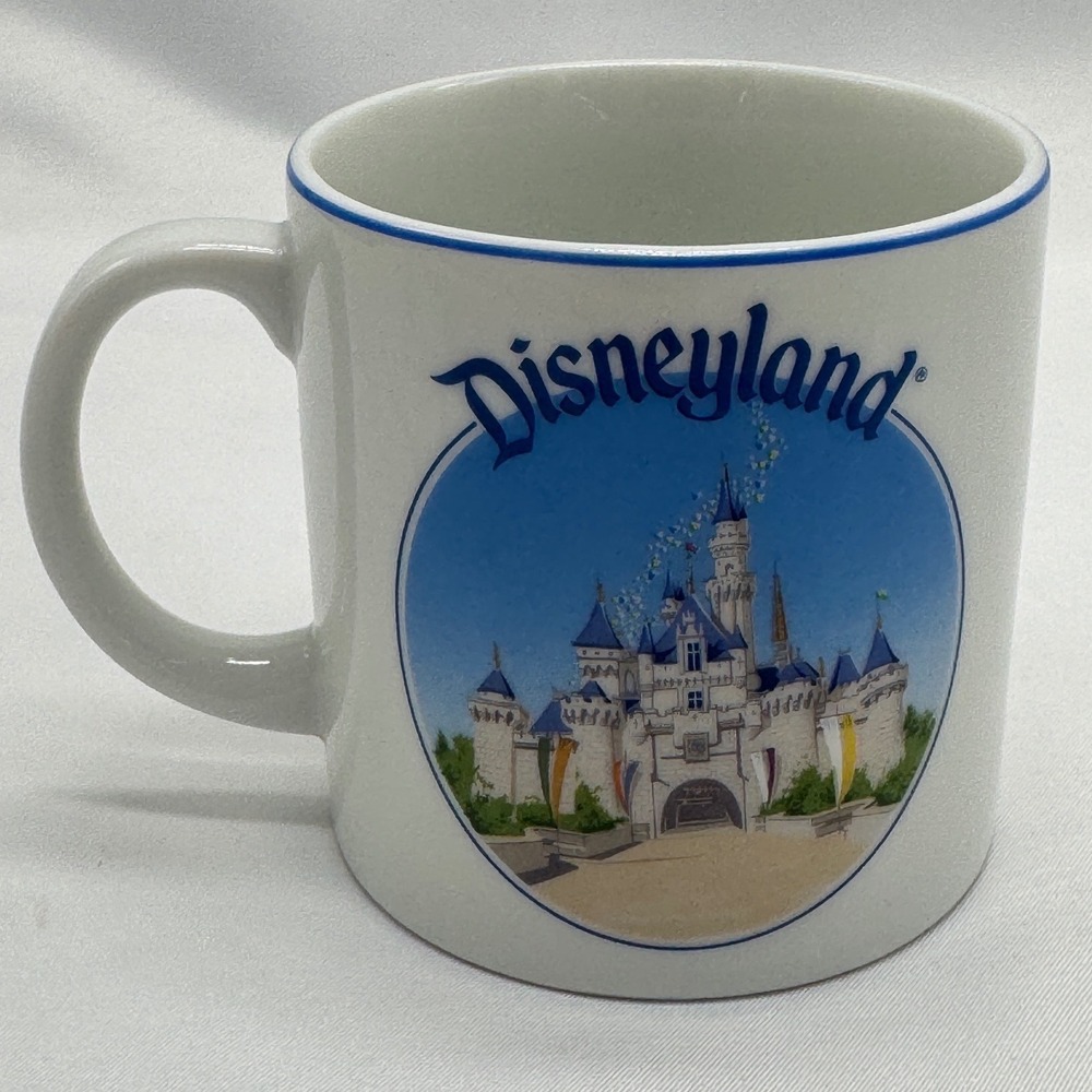 Vintage Disneyland Walt Disney World Castle Mug Made in Japan Blue White Ceramic